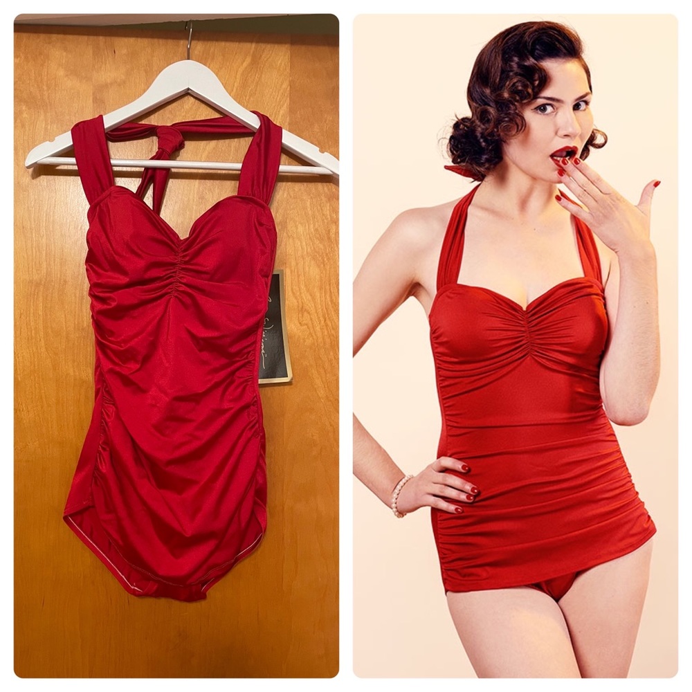 NWT Esther Williams 1950’s style red one piece bathing suit size 8